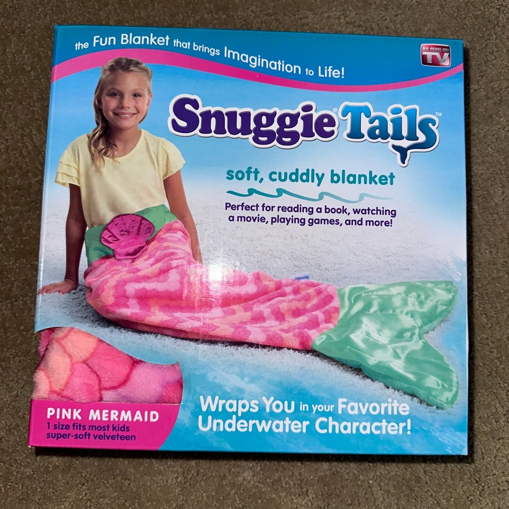 Snuggie Tails Pink Mermaid with Green Tail Cuddly Blanket 54 X 28 Inches